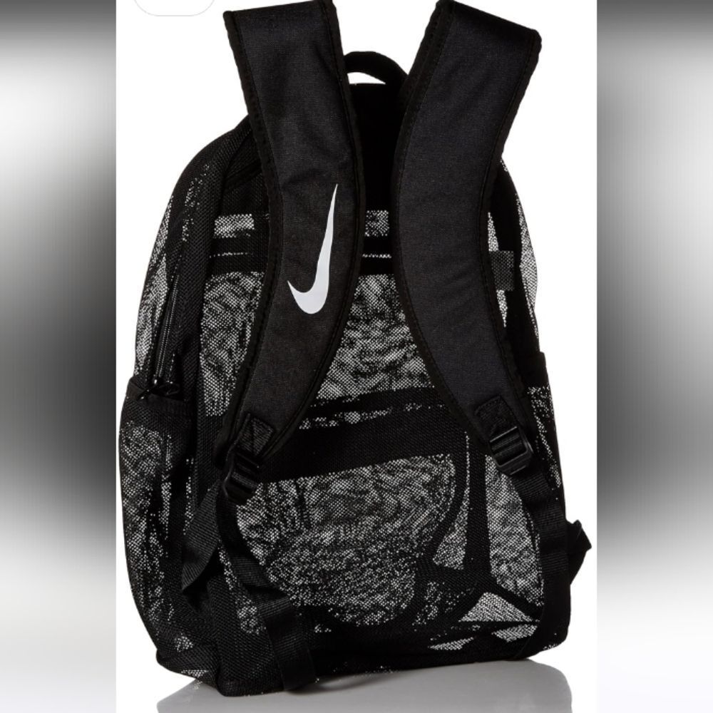 Nike Brasilla Mesh Backpack Black White Logo Swoosh Unisex School Concert Travel - Picture 8 of 16